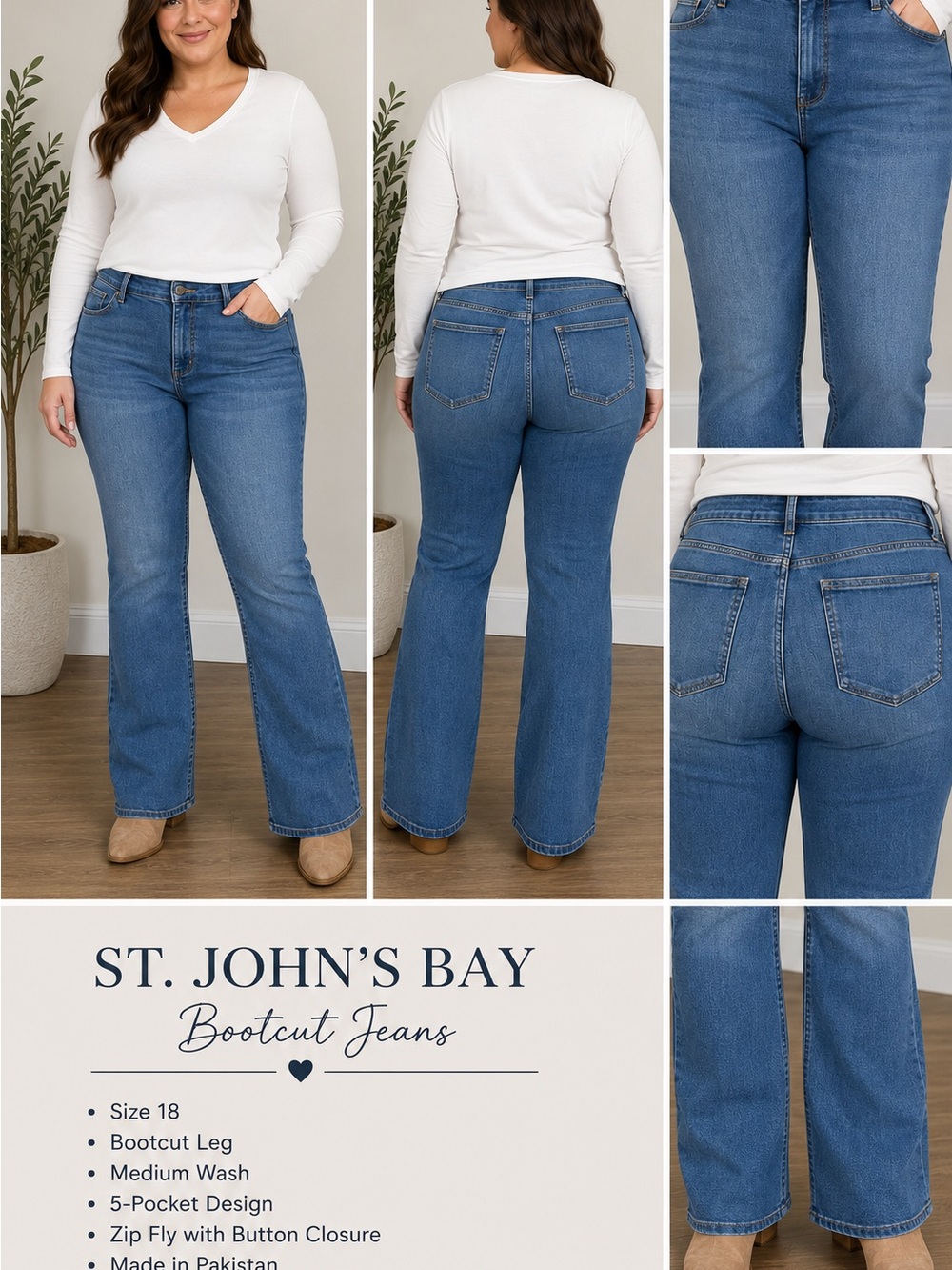St. John's Bay Women's Medium Blue Bootcut Jeans